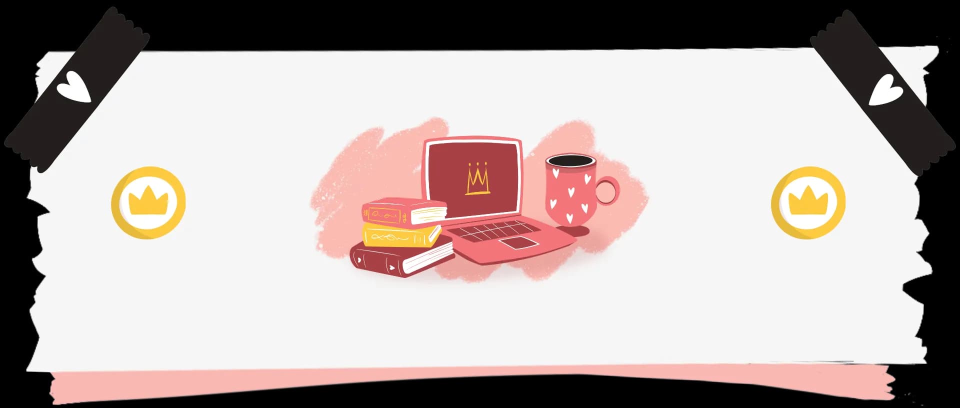 Drawn style banner with logo and menu items